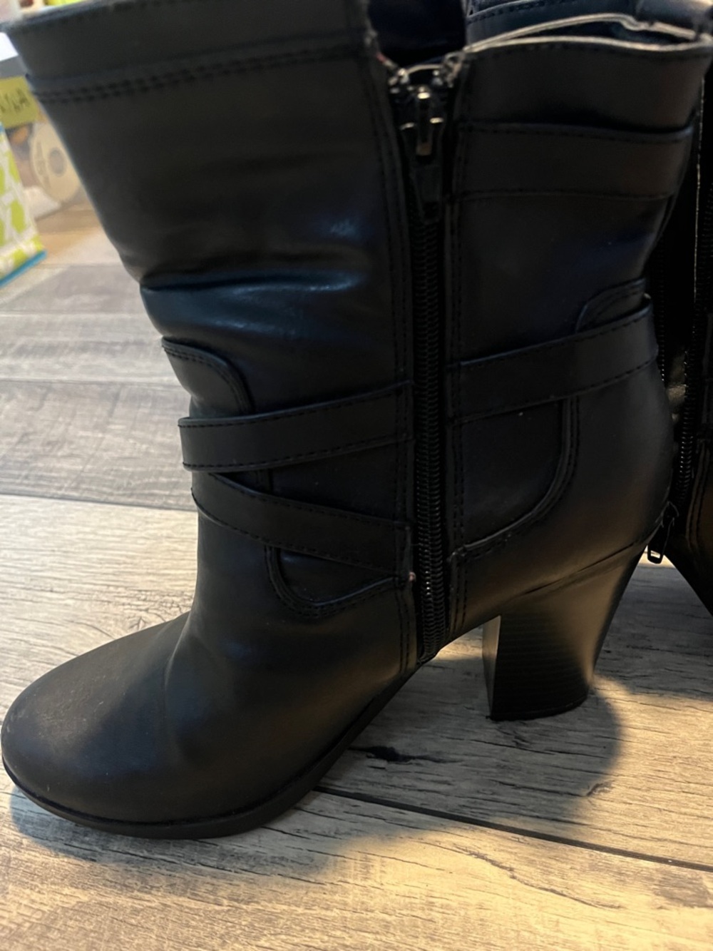Style & Co. Black Mid-Calf Heeled Buckle Boots - Picture 4 of 6